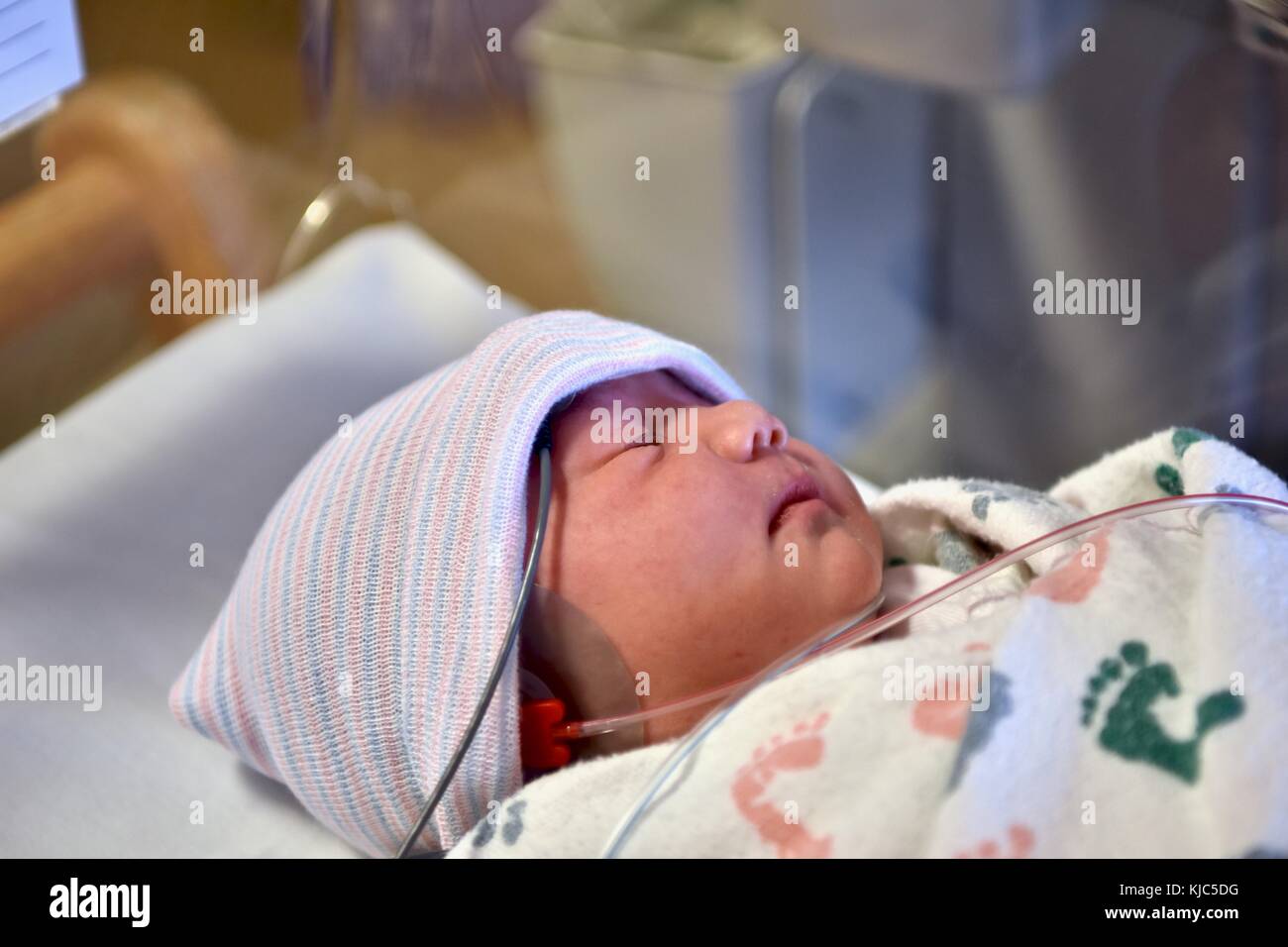 Neonato bambino prova di audizione Foto Stock