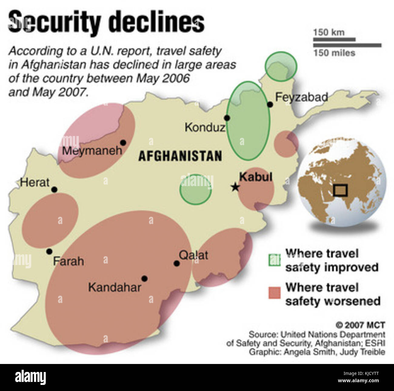 Afghanistan declina sicurezza sicurezza del viaggio maggio 2006 al maggio 2007 ONU Foto Stock
