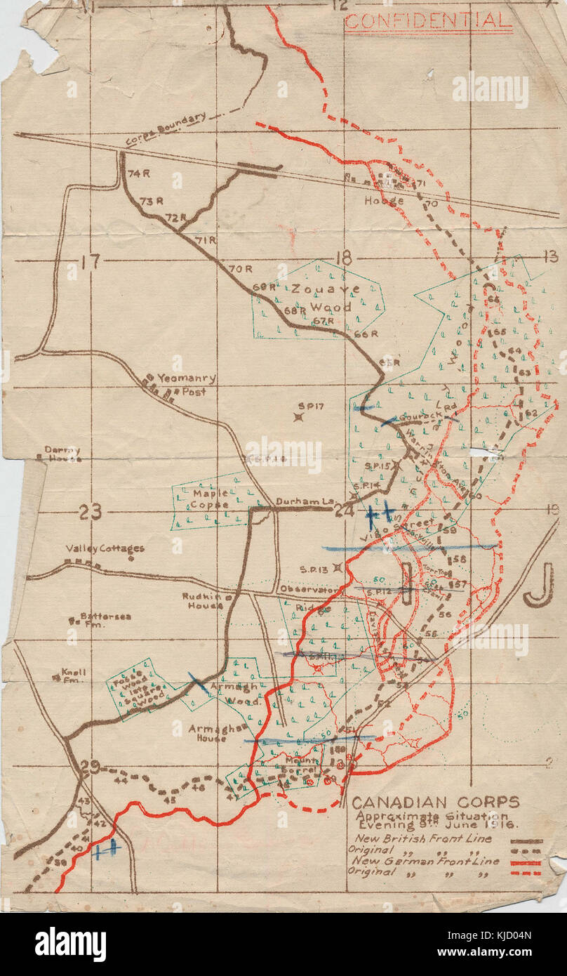 Battaglia di Mount Sorrel battaglia Mappa giugno 6 Foto Stock