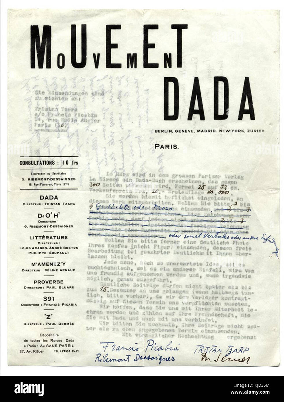 Modulo Dadaglobe lettera al Vagts (nov. 1920) Foto Stock