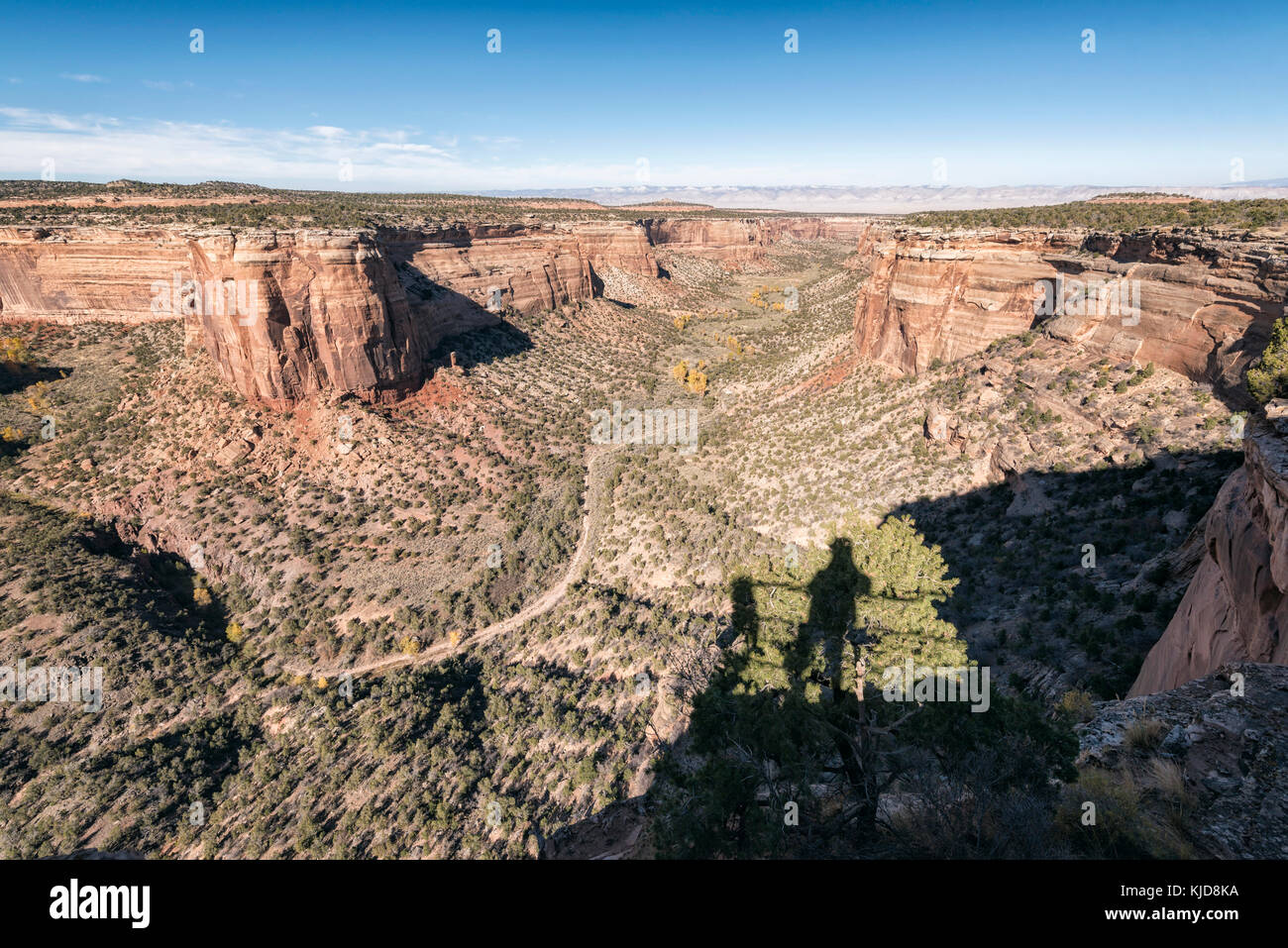 Ombra di persona ammirando scenic vista del canyon Foto Stock
