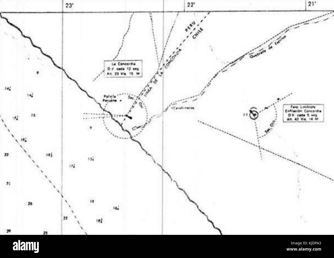 Concordia 1973 mapa arica carta nautica chilena 101 Foto Stock