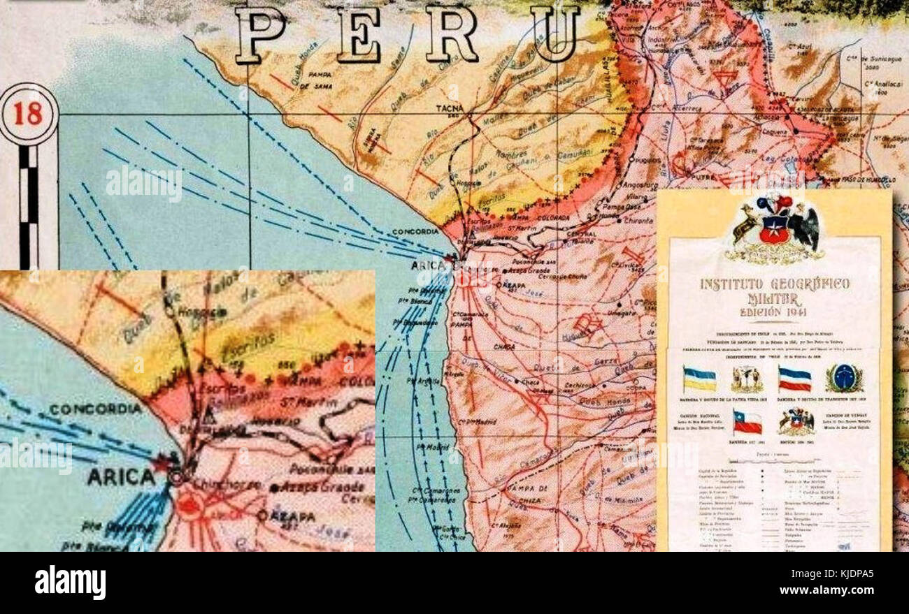 Punto concordia mapa 1941 instituo geografico militar Cile Foto Stock