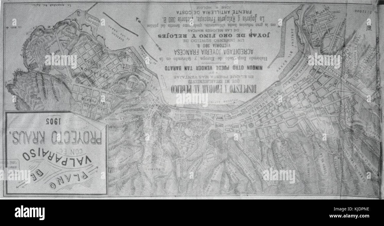 1905 Plano de Valparaiso con el Proyecto Kraus. Foto Stock