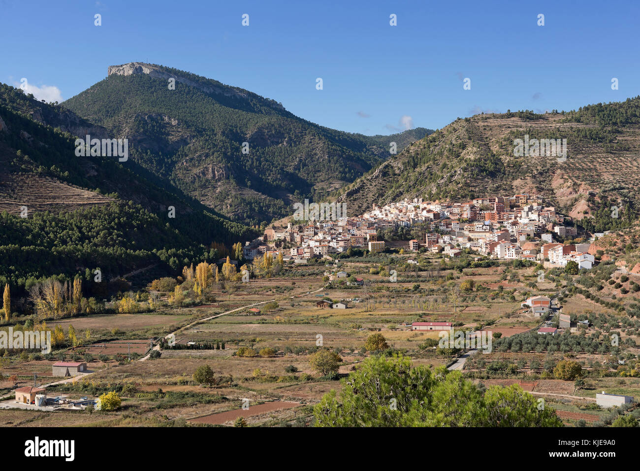 Vista generale del comune di bogarra nella provincia di Albacete, Spagna Foto Stock