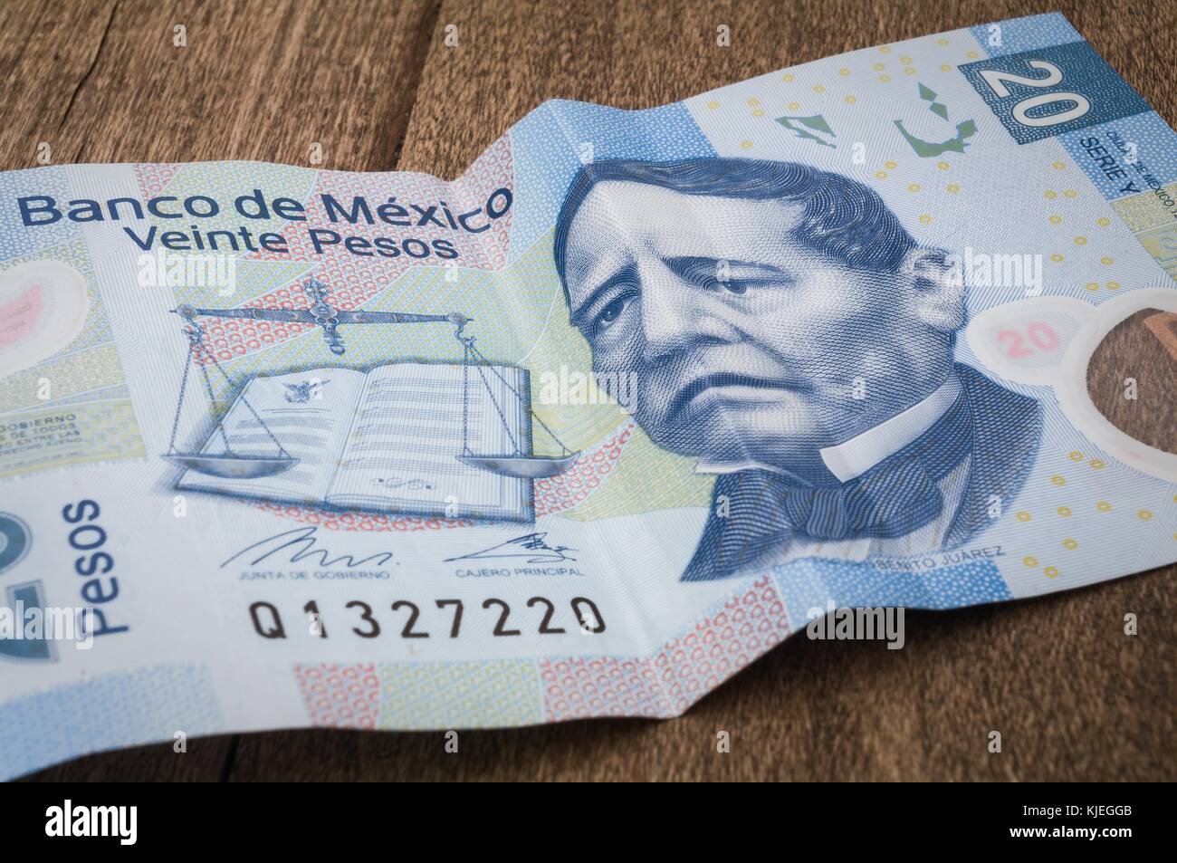 A 20 pesos messicani bill sembra essere triste. Foto Stock