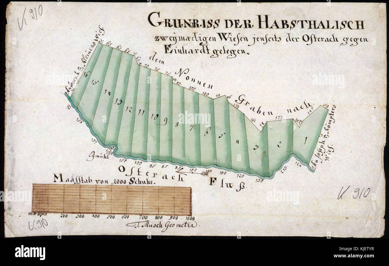D BW SIG Ostrach Karte der zweimadigen jenseits der Ostrach und Gegen Einhart gelegenen Habsthalischen Wiese Foto Stock
