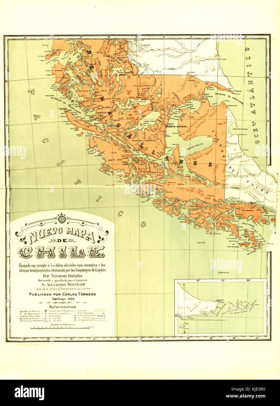 Mapa de Chile en 1904 Tornero 06 Foto Stock