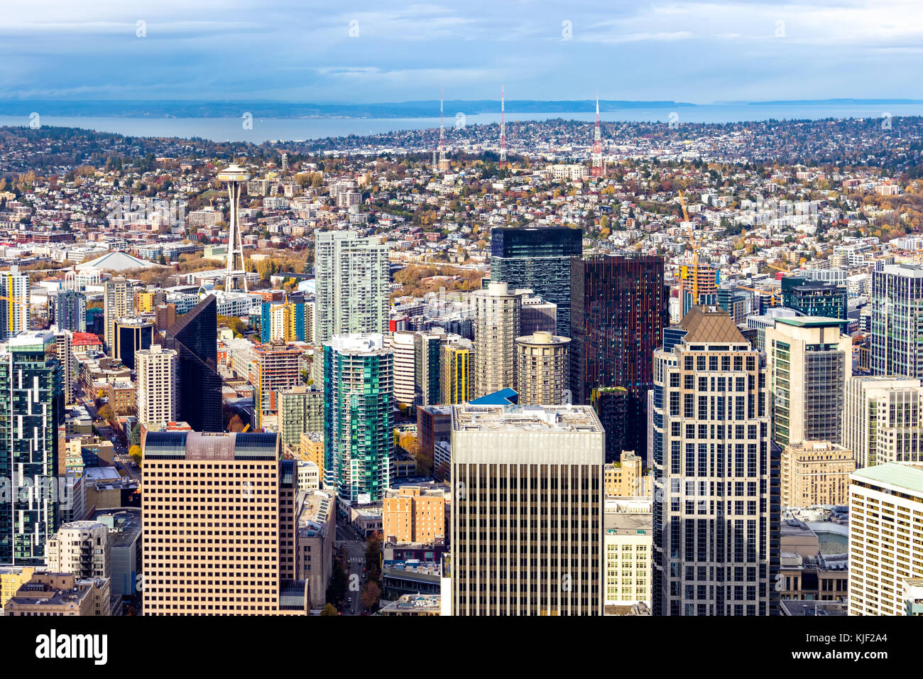 Vista aerea di Seattle Downtown grattacieli Foto Stock