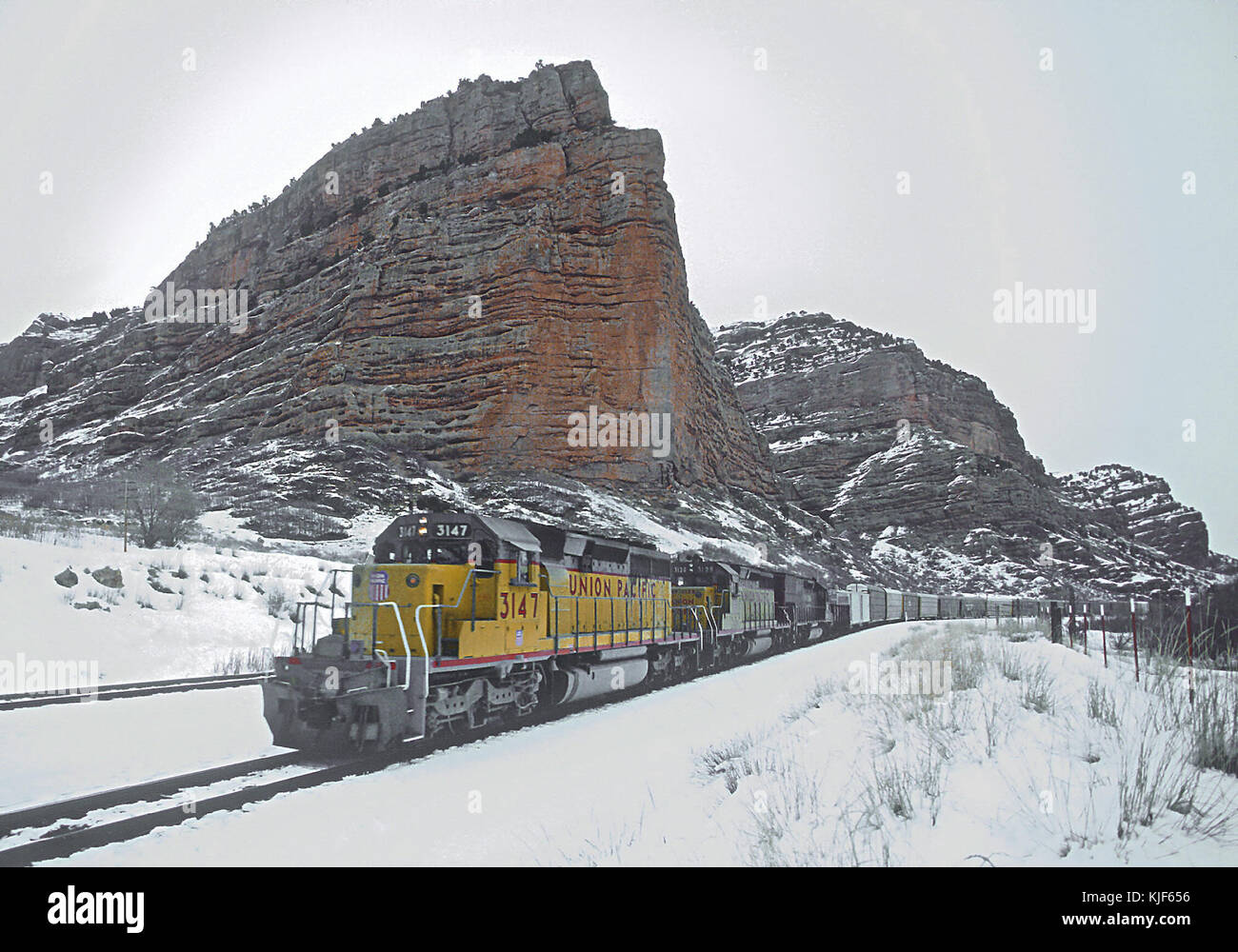 Tre treni in Echo Canyon, UT (28724493164) Foto Stock