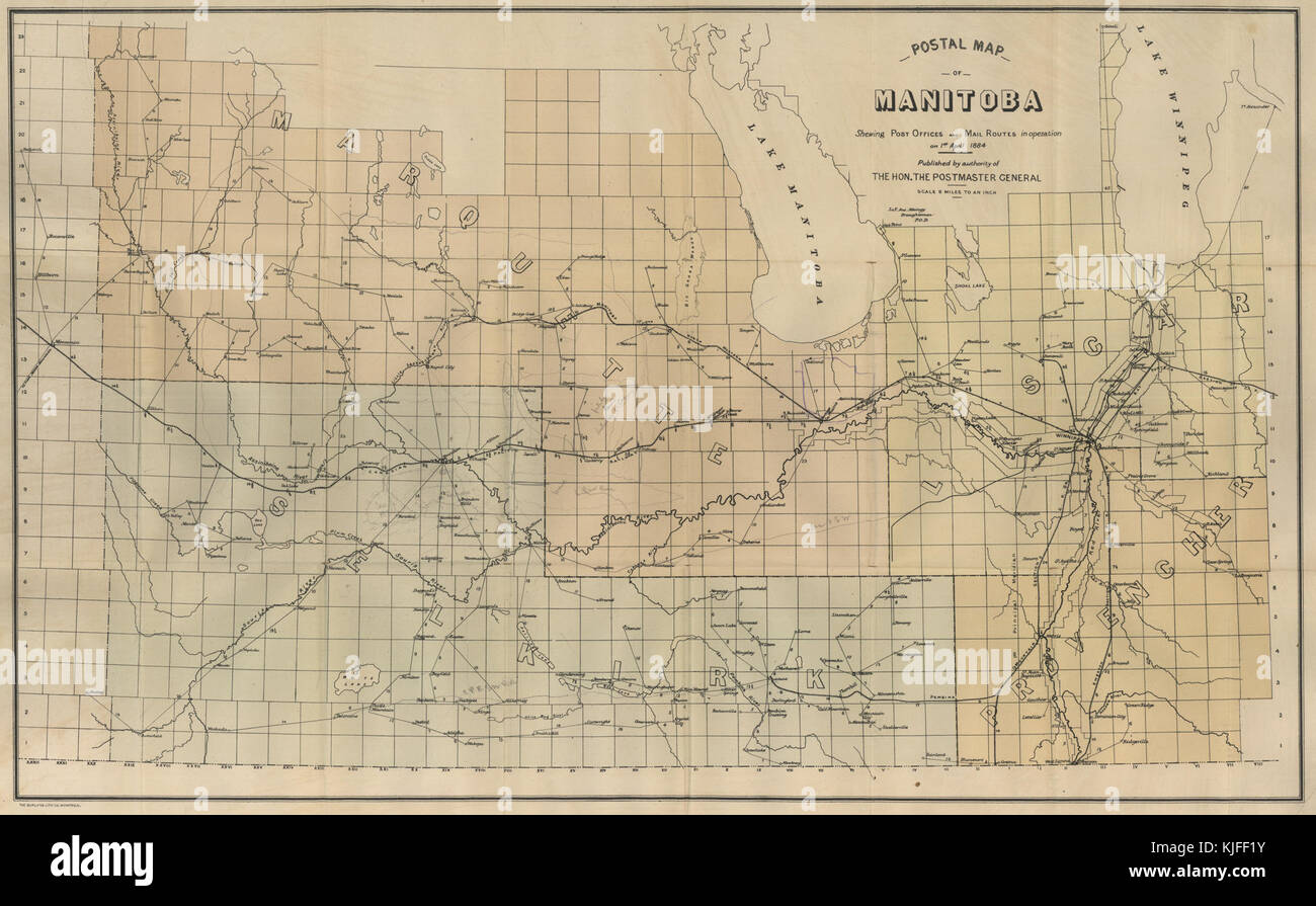 Mappa postale di Manitoba 1884 Foto Stock
