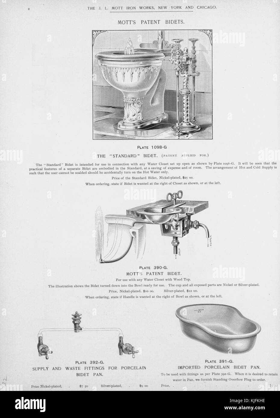 Mott Dell standard di bidet, illustrazione da un catalogo, 1885. dalla biblioteca pubblica di new york. Foto Stock