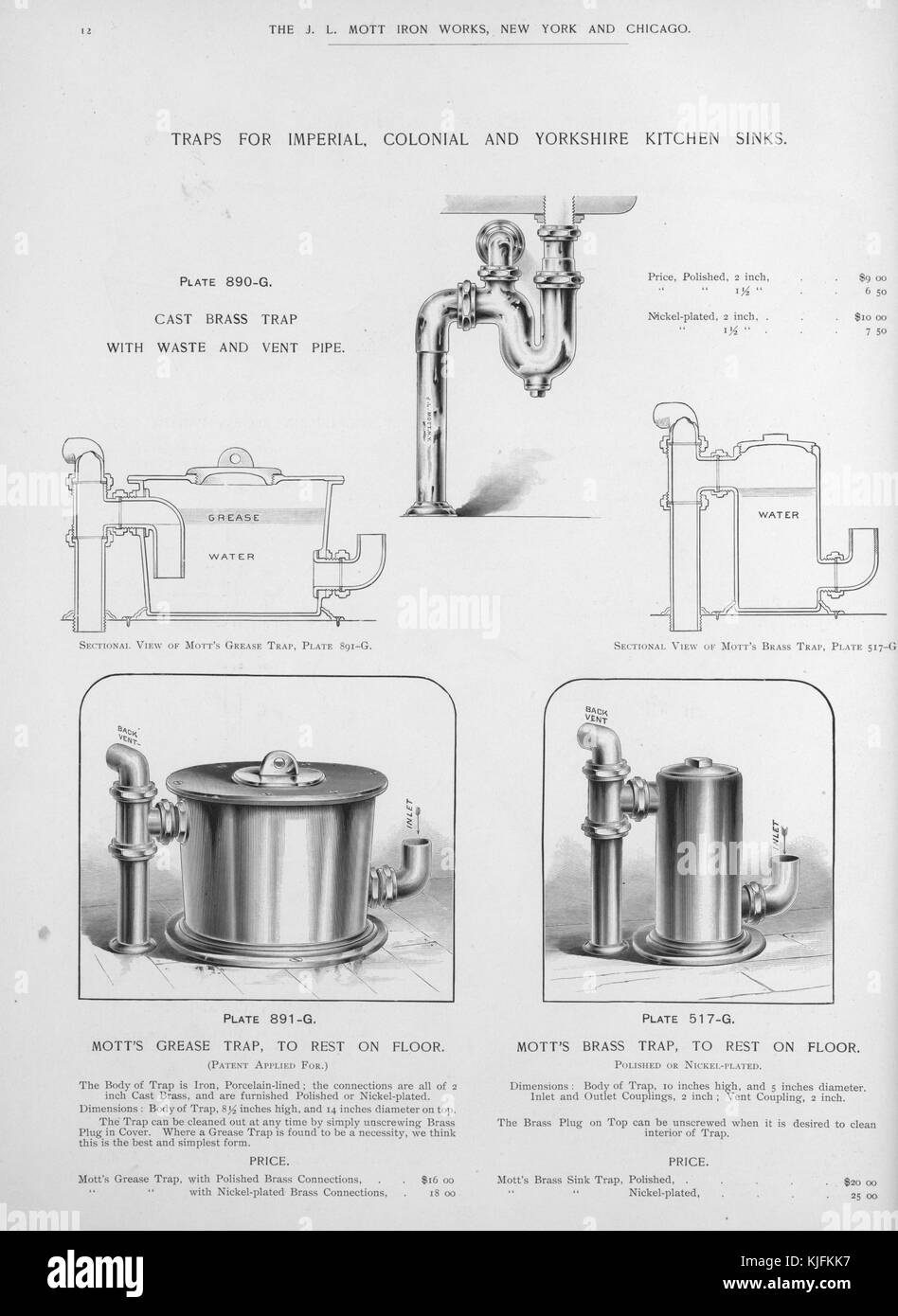 Rubinetti per lavelli da cucina Imperial, Colonial e Yorkshire, illustrazione da un catalogo, 1885. Dalla New York Public Library. Foto Stock