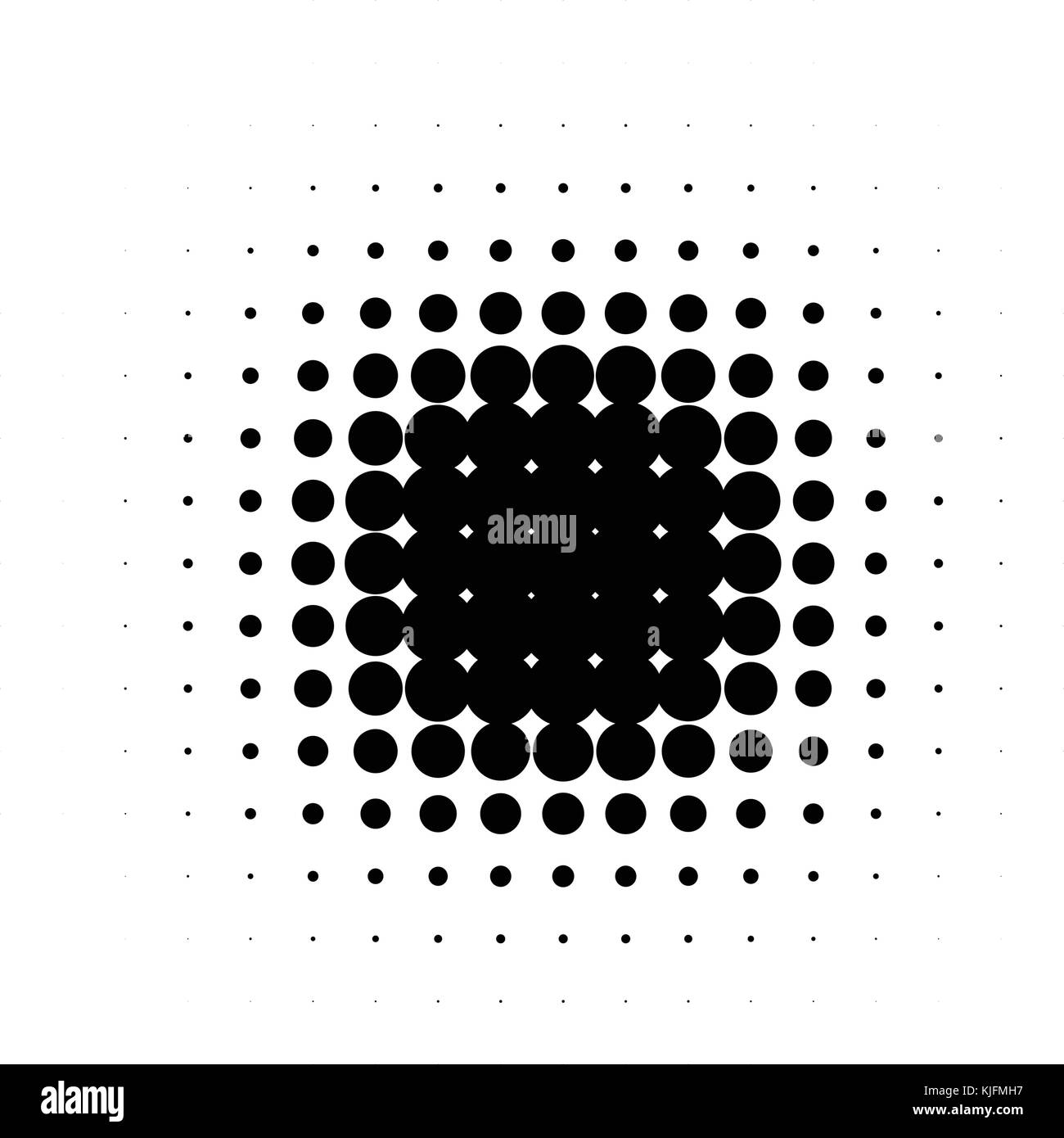 Isolato di colore nero astratto di forma rotonda punteggiate di mezzitoni cartoon comics blot sfondo, punti di elementi decorativi illustrazione vettoriale Illustrazione Vettoriale