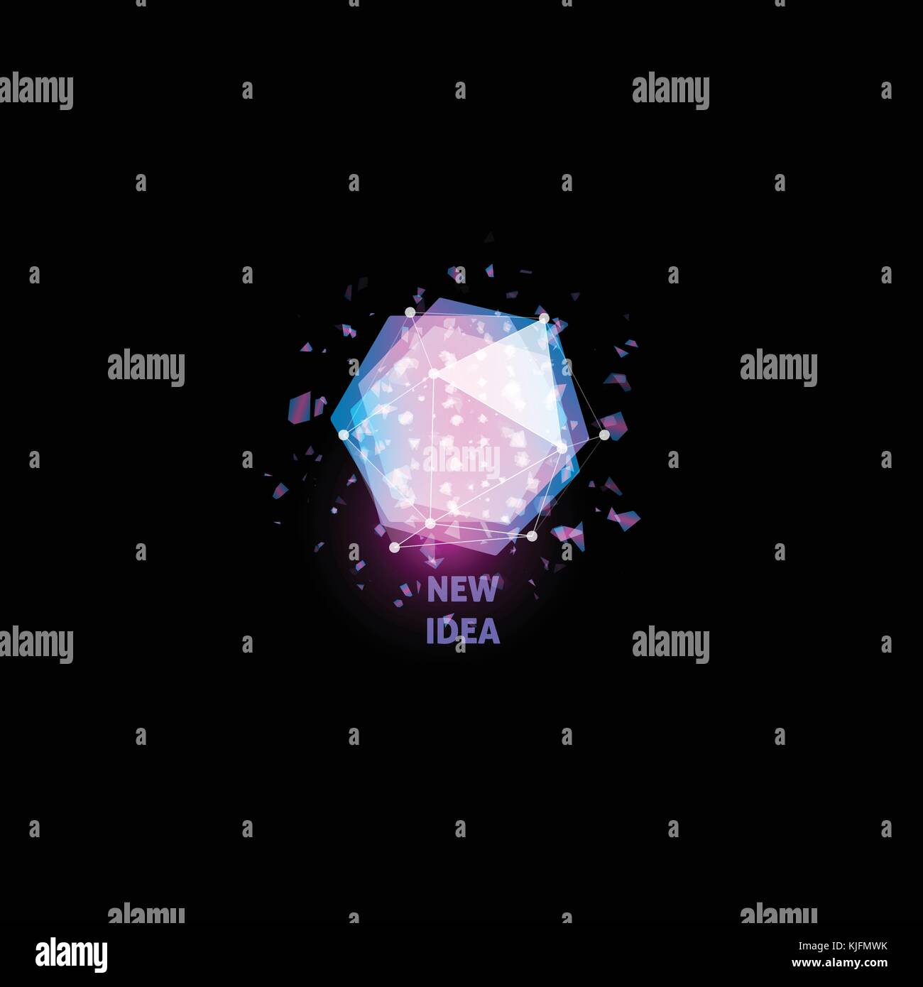 Nuova idea logo, Lampadina luce astratta icona vettore isolato rosa e blu forma poligoni, lampada stilizzata con testo. digital innovation technology illustrazione vettoriale. Illustrazione Vettoriale