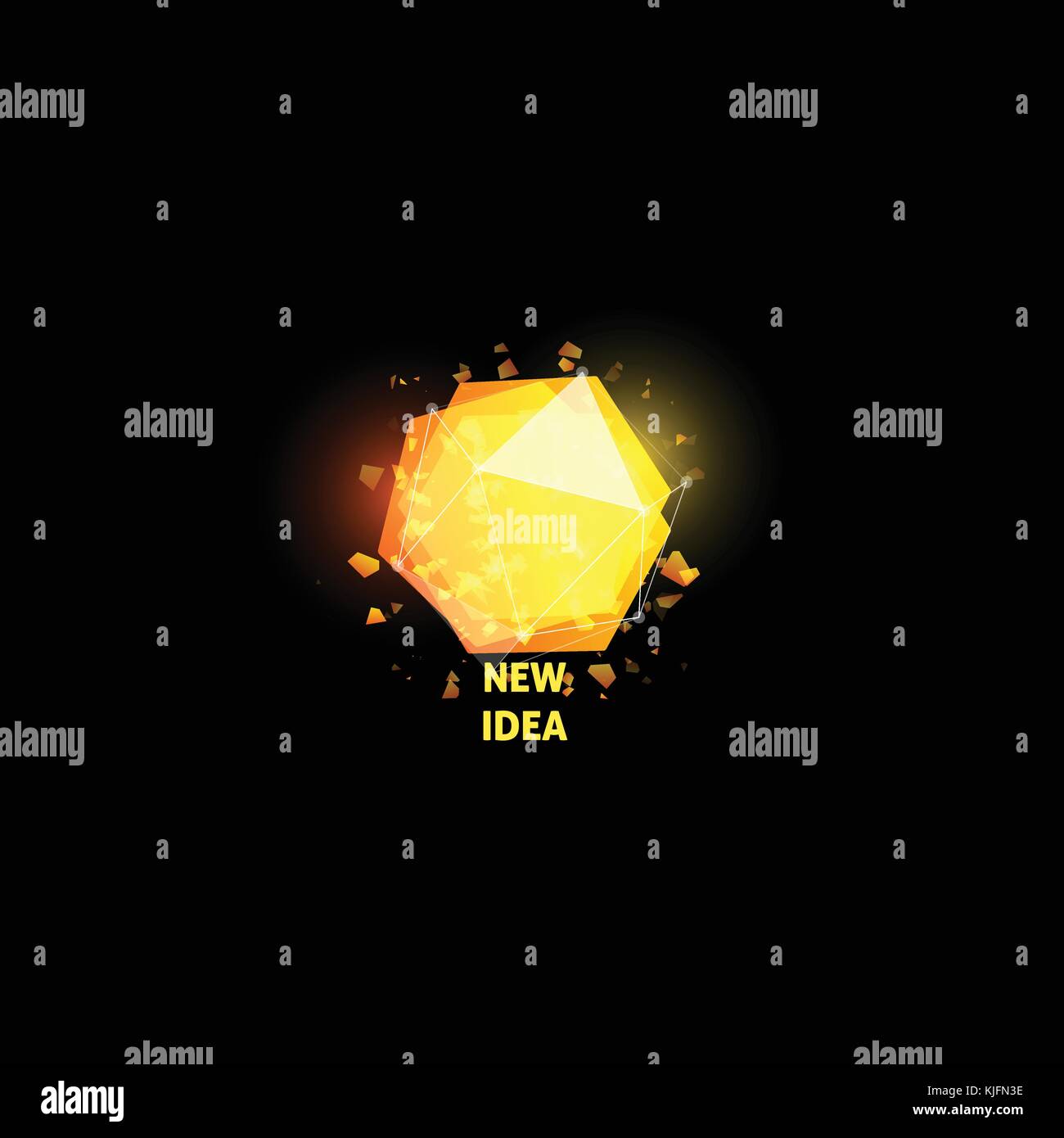 Nuova idea logo, Lampadina luce astratta icona vettore isolato giallo forma poligoni, lampada stilizzata con testo. digital innovation technology illustrazione vettoriale. Illustrazione Vettoriale
