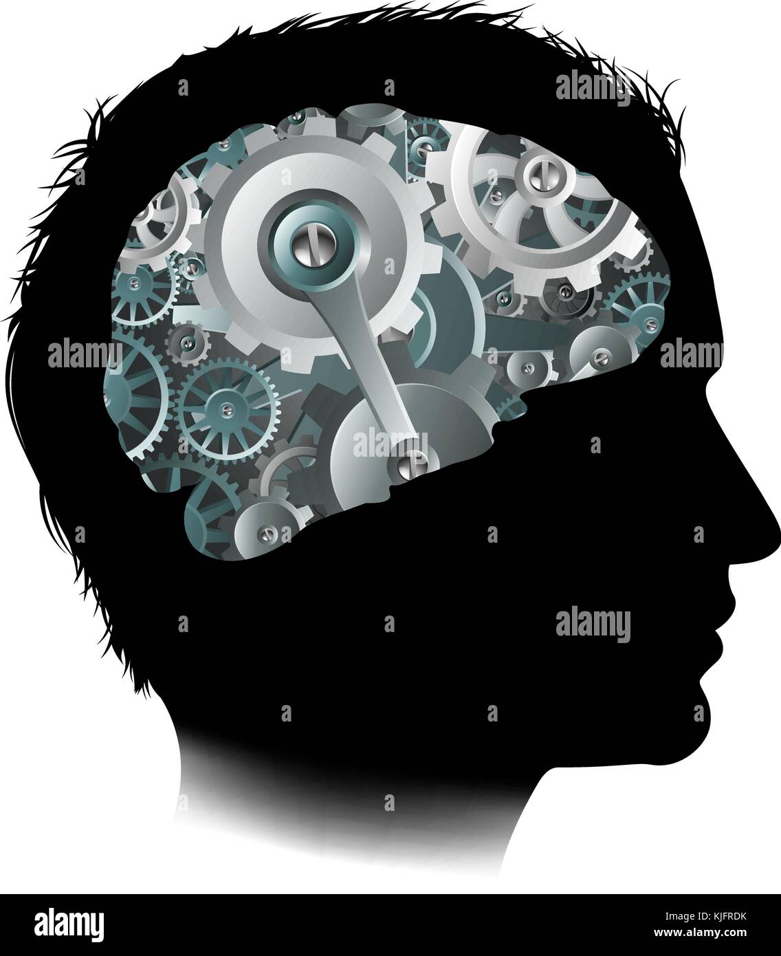 Macchine lavorazione ingranaggi Cogs Brain Man Concept Illustrazione Vettoriale