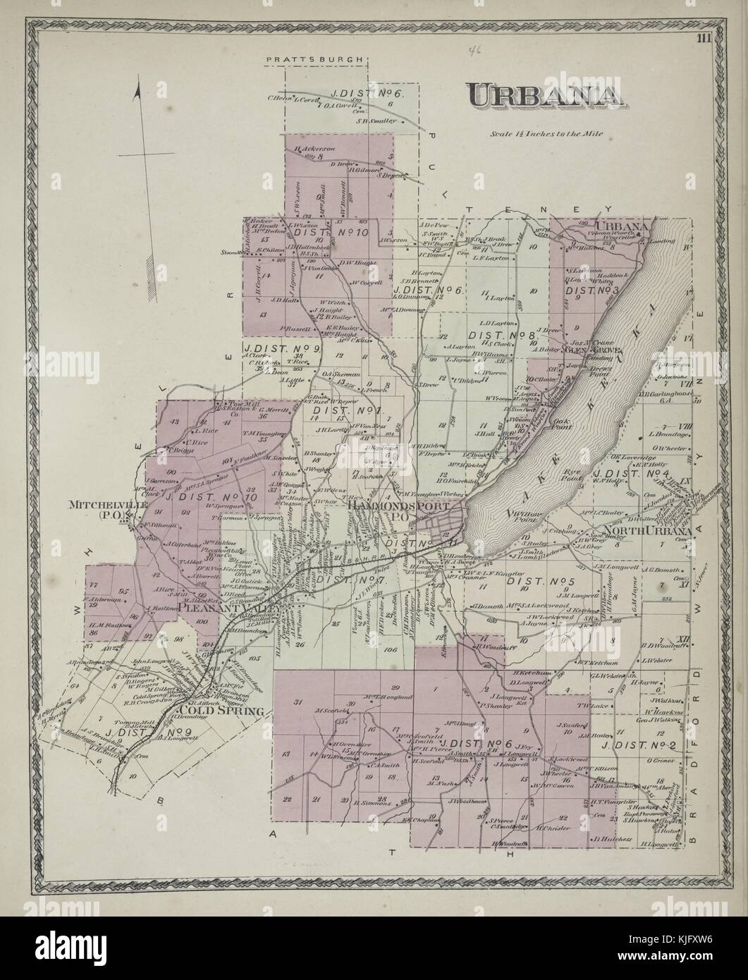 Immagine della mappa incisa da un atlante, con didascalia originale "Urbana Township", 1873. Dalla New York Public Library. Foto Stock