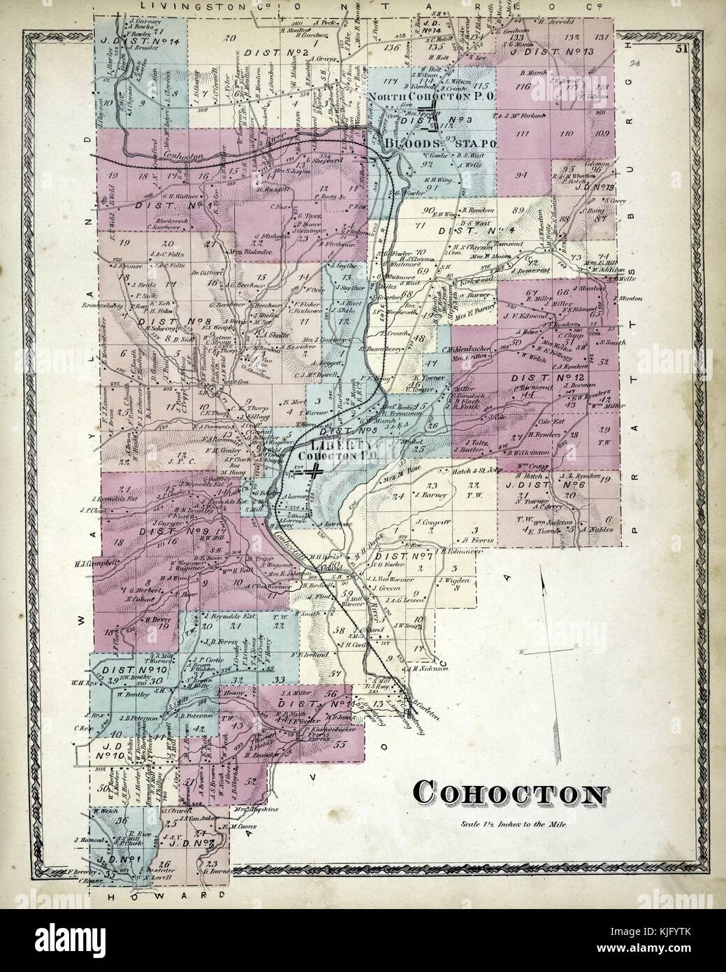 Immagine della mappa incisa da un atlante, con didascalia originale "Cohocton Township", 1873. Dalla New York Public Library. Foto Stock