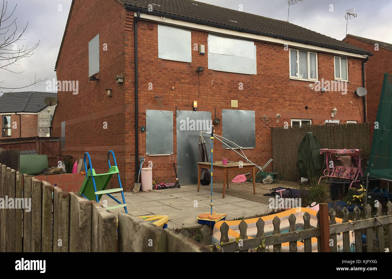 La casa nella zona di Northfield di Birmingham dove un bambino crollò la domenica. Foto Stock