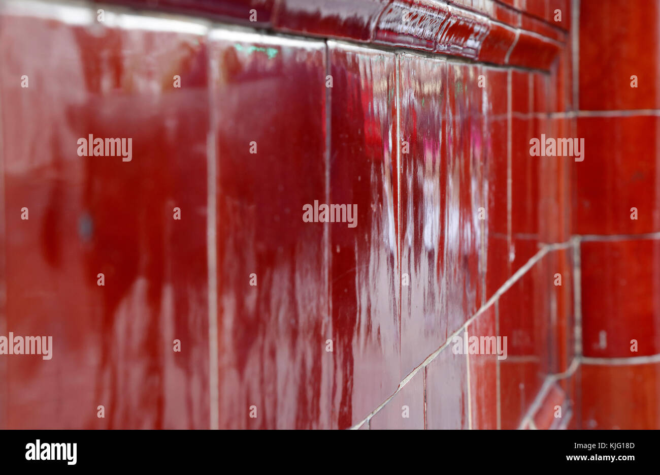 Dettaglio del sangue di bue piastrelle all'esterno di chalk farm tube station, london, Regno Unito Foto Stock
