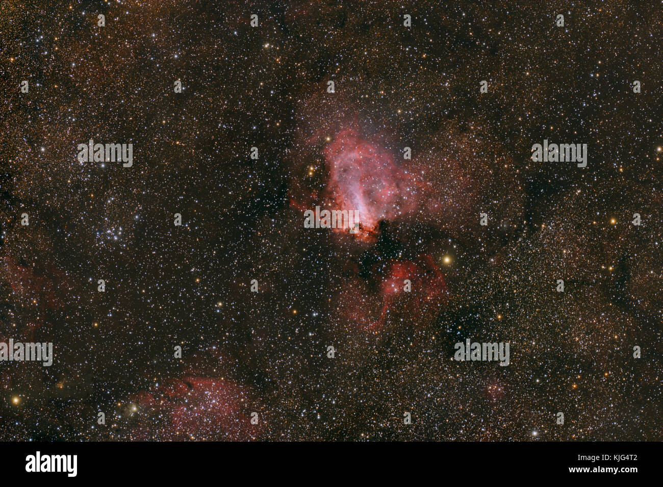 La Namibia, Regione Khomas, vicino Uhlenhorst, Astrophoto di emissione diffusa e di riflessione nebula Omega Nebula con un telescopio Foto Stock