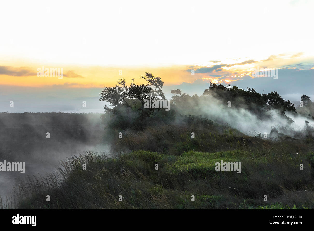 Vulcano vapore sul paesaggio del Parco Nazionale del Vulcano Foto Stock