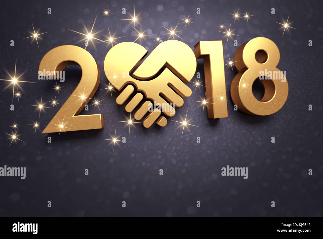 Nuova data dell'anno 2018, composto con un cuore d'oro, scintillanti su uno sfondo nero - 3d illustrazione Foto Stock