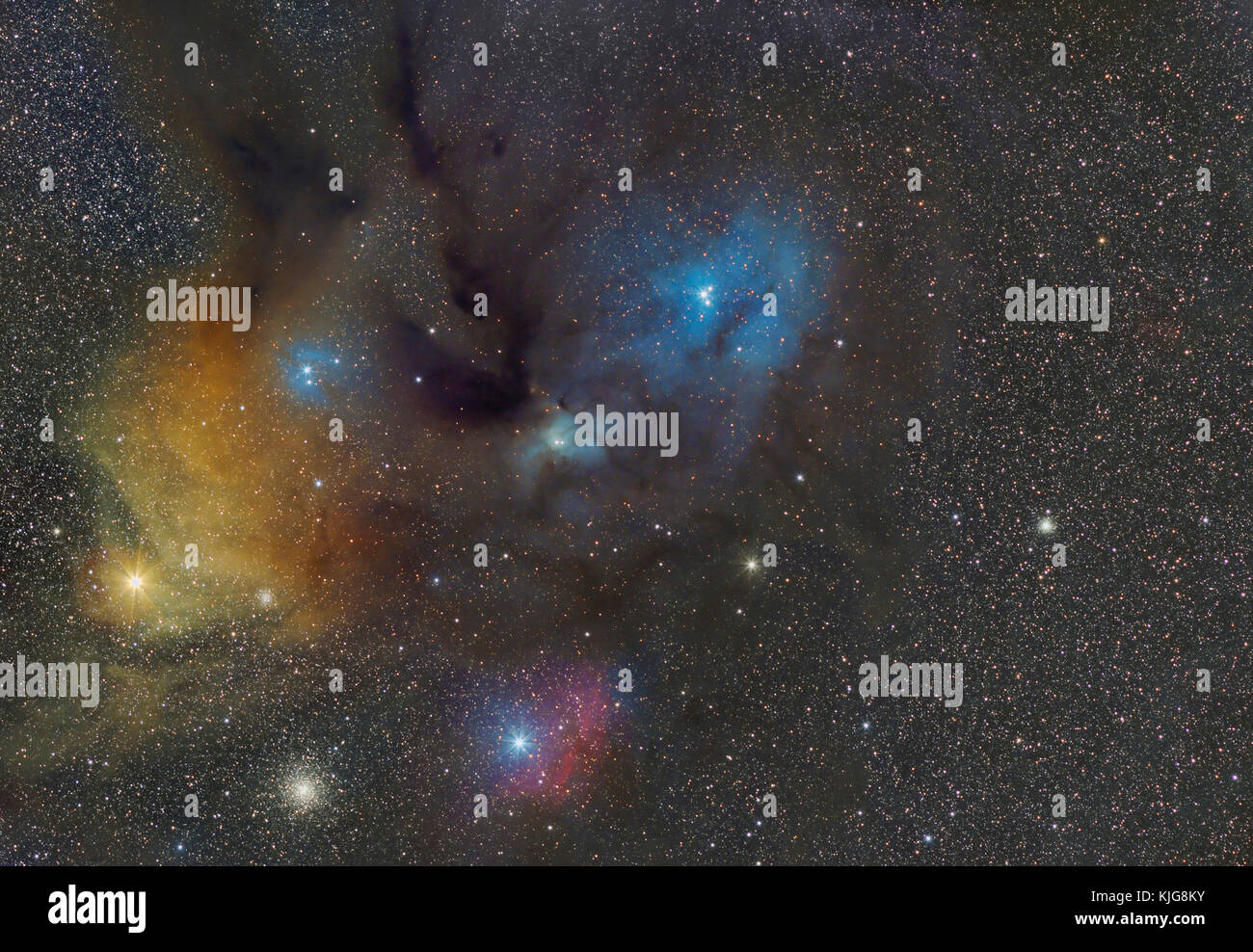 La Namibia, Regione Khomas, vicino Uhlenhorst, Astrophoto della regione attorno a Rho Ophiuchi Nebula (IC 4604) con un telescopio Foto Stock