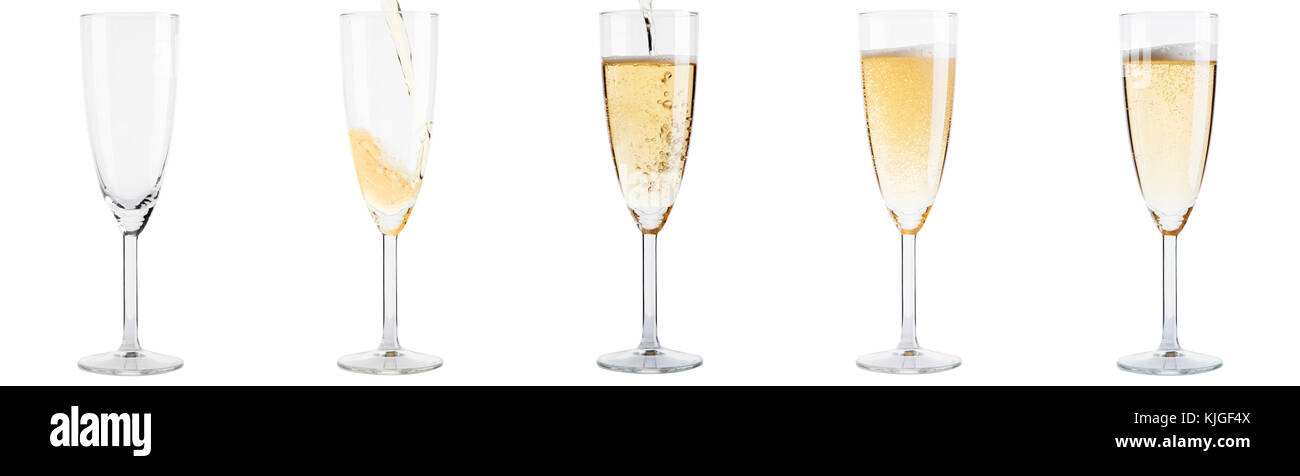 Set di vuoto per pieno bicchieri da champagne Foto Stock