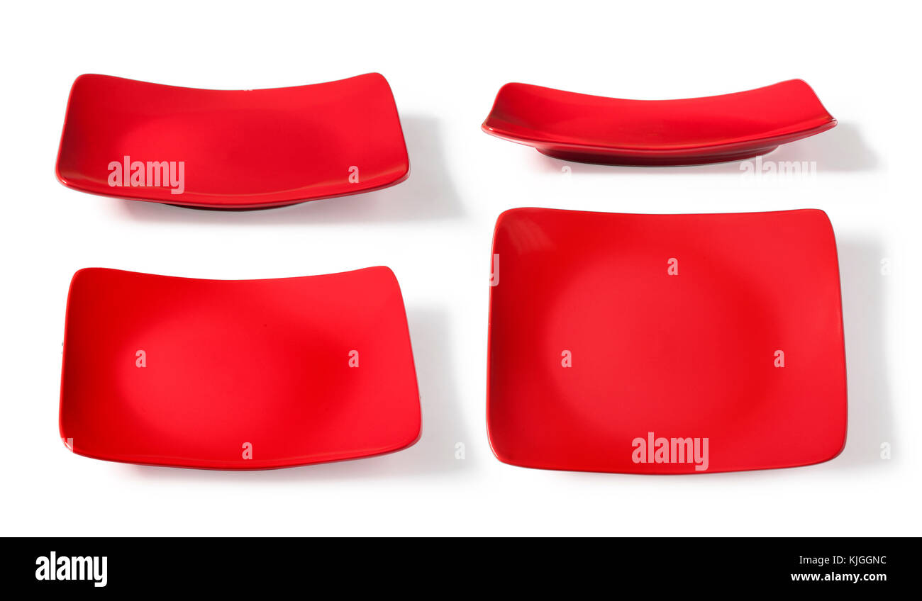 Set di quadrato piatto rosso isolato su sfondo bianco Foto Stock