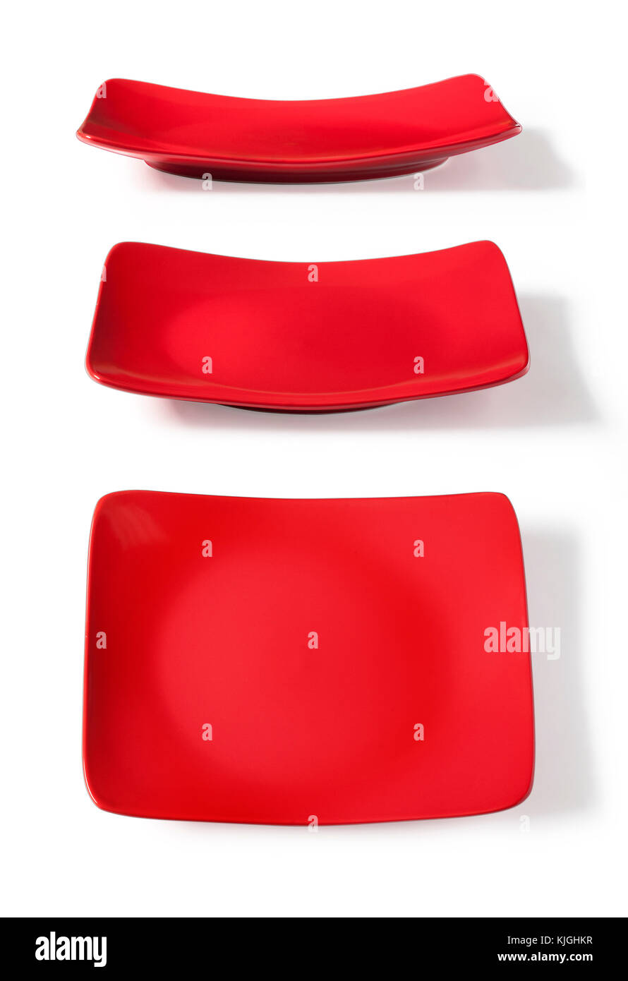 Set di quadrato piatto rosso isolato su sfondo bianco Foto Stock