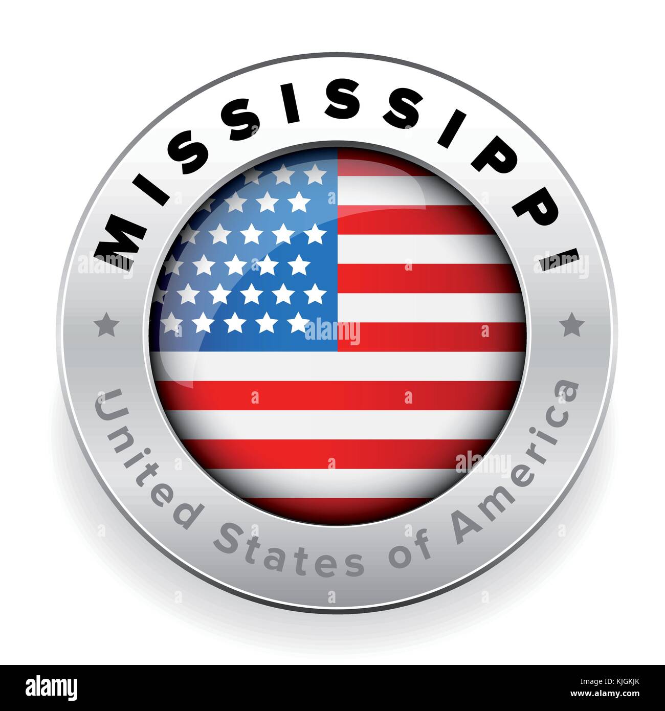 La Mississippi bandiera degli Stati Uniti sul pulsante logo Illustrazione Vettoriale