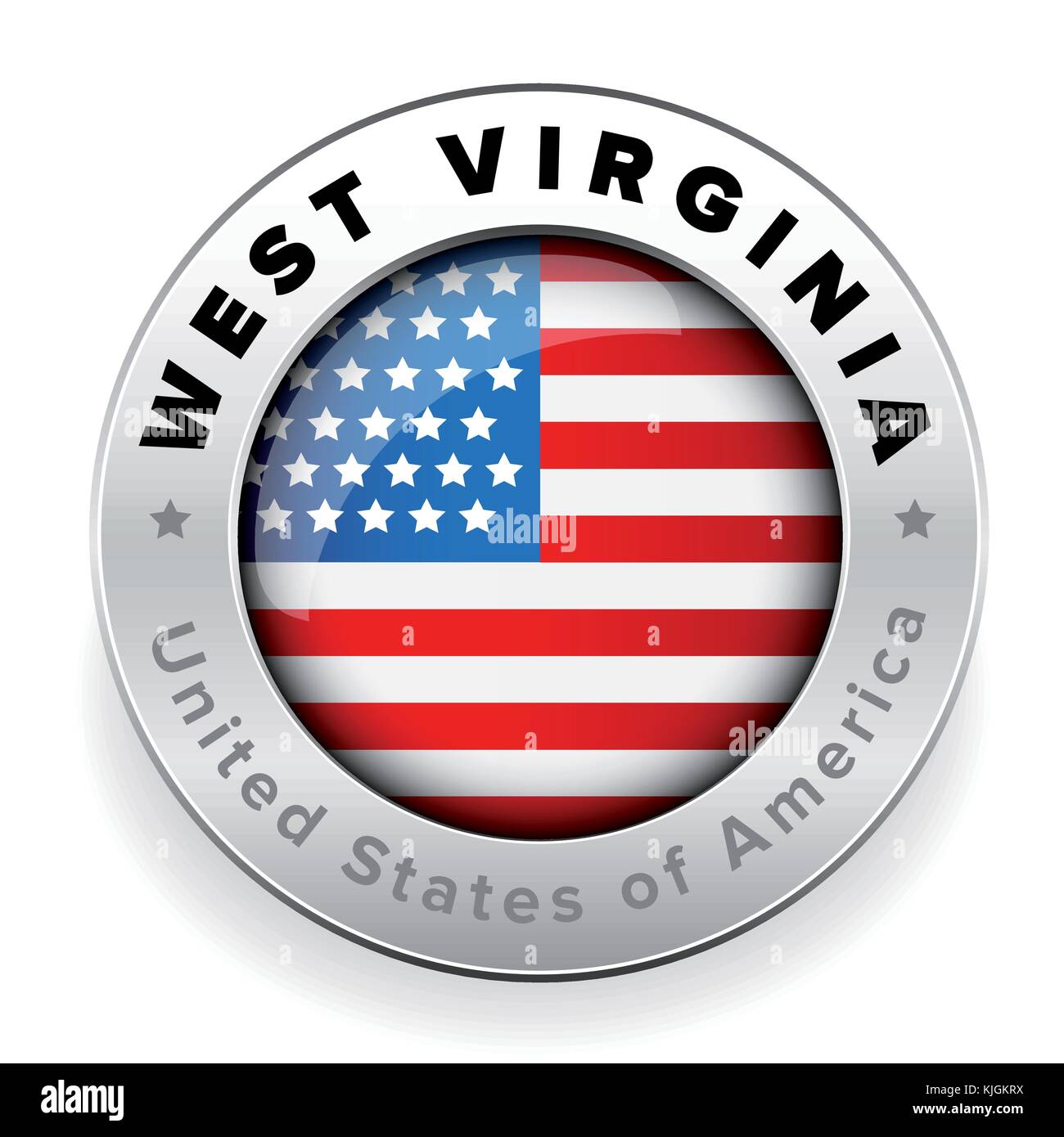 West Virginia bandiera degli Stati Uniti sul pulsante logo Illustrazione Vettoriale