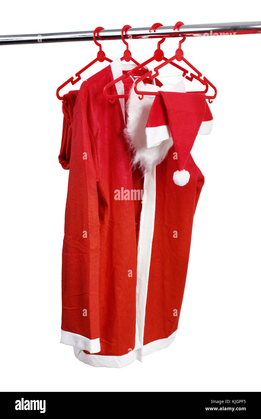 Santa Claus costume su sfondo bianco Foto Stock