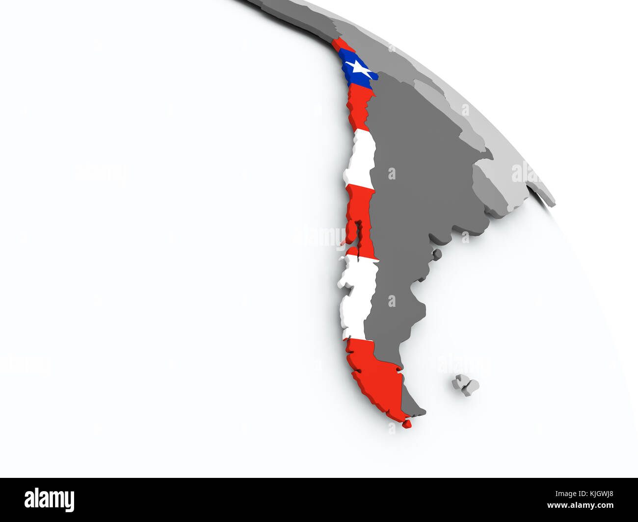 Il Cile sul globo con la bandiera. Illustrazione 3D. Foto Stock