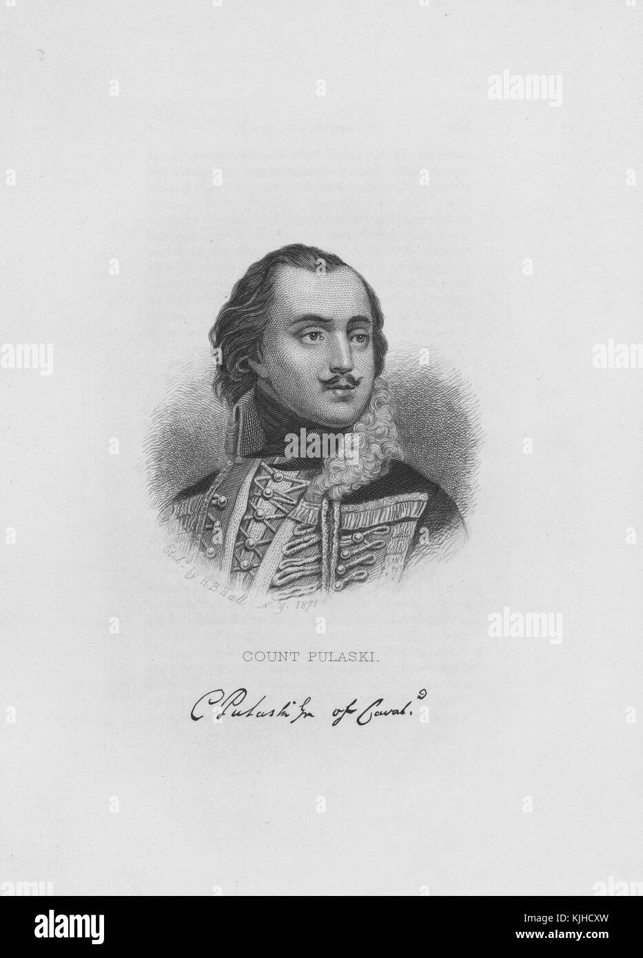 Ritratto inciso di Casimir Pulaski, un nobiluomo Polacco che si è distinto per tutta la guerra rivoluzionaria americana, soprattutto quando ha salvato la vita di George Washington, divenne un generale dell'esercito continentale, creato il pulaski legione di cavalleria e riformato la cavalleria americana come un intero, nella battaglia di Savannah, mentre conduce una carica contro le forze britanniche, fu gravemente ferito e morì poco dopo la sua firma copiati a fondo, Washington dc, 1829. dalla biblioteca pubblica di new york. Foto Stock
