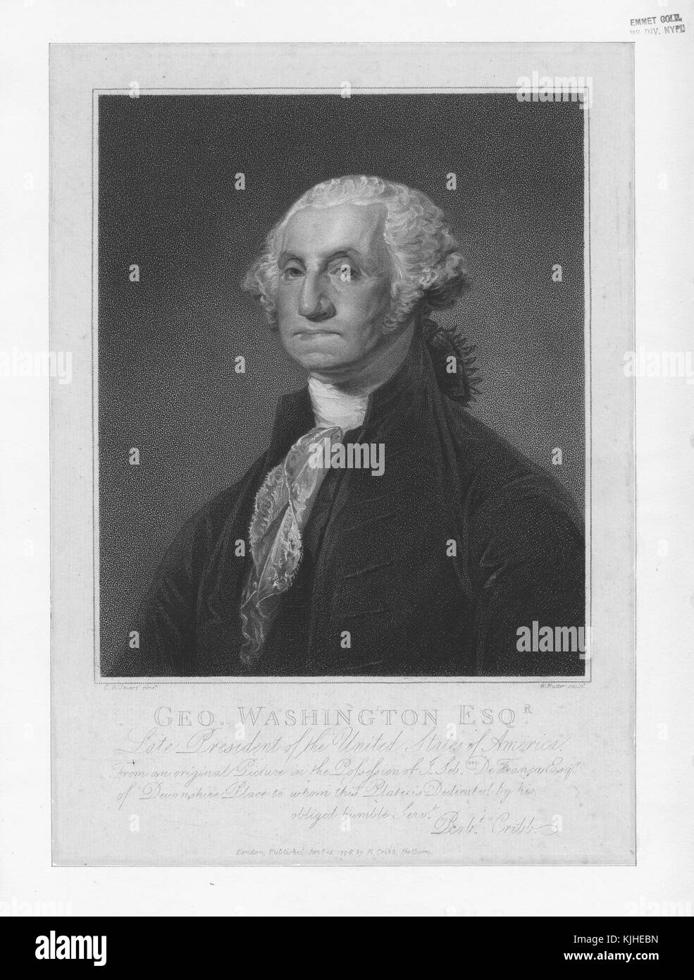 Ritratto inciso di George Washington, mezza lunghezza, seduta, Washington, DC, 1800. Dalla Biblioteca pubblica di New York. Foto Stock