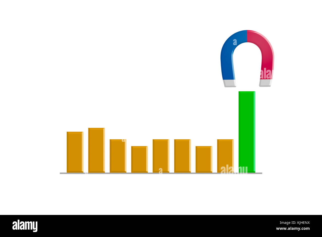A titolo illustrativo del rosso e del blu del magnete a ferro di cavallo con grafico nel concetto di business, isolato su sfondo bianco. Foto Stock