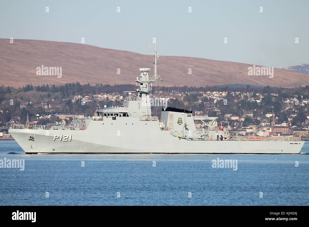 NaPaOc Apa (P121), una corvette di classe Amazzonica della Marina brasiliana, al largo di Greenock sul Firth di Clyde. Foto Stock