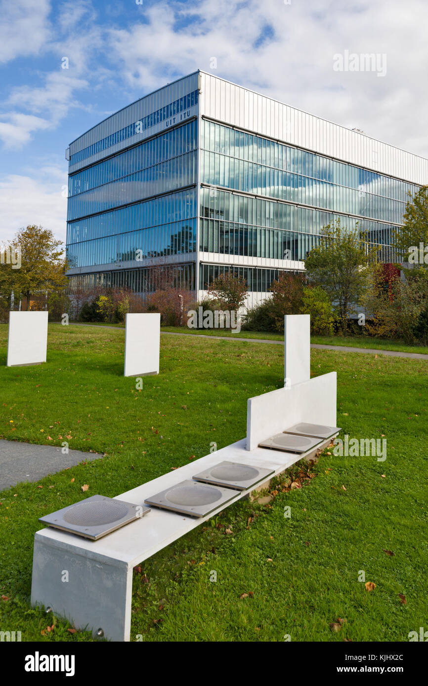 Ginevra, Svizzera - 30 Ottobre 2017 : Costruzione di ITU, l'agenzia specializzata delle Nazioni Unite per le tecnologie dell informazione e della comunicazione Foto Stock