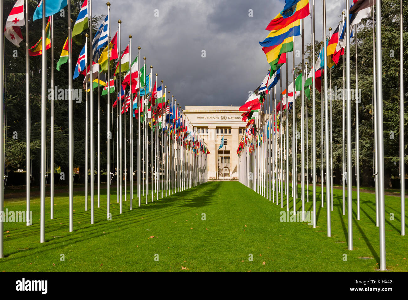 Ginevra, Svizzera - 30 Ottobre 2017 : il Palazzo delle Nazioni è la casa dell'Ufficio delle Nazioni Unite a Ginevra. È la sede della Leag Foto Stock