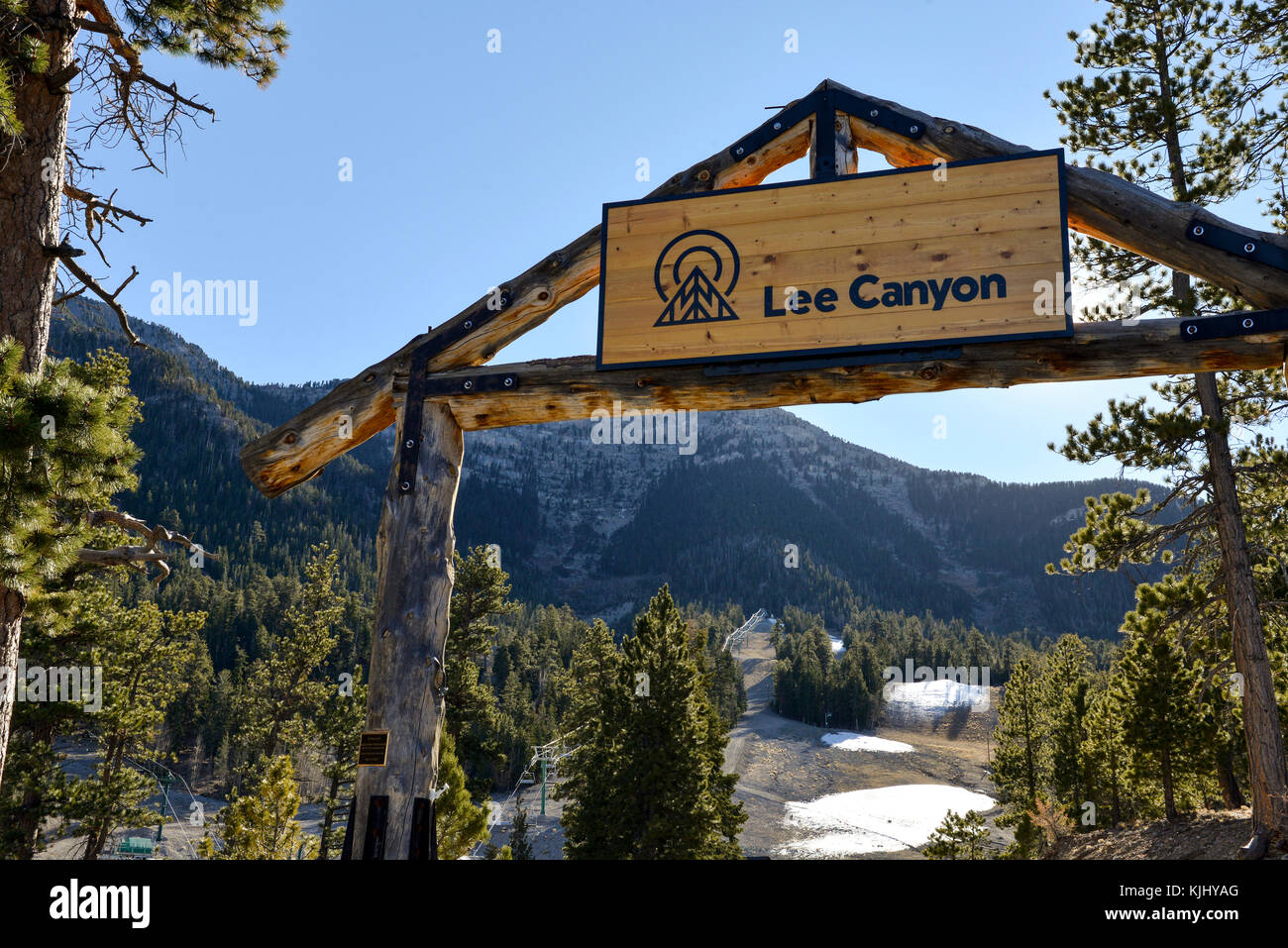 Ingresso a Lee Canyon ski resort vicino Monte Charleston, Nevada. Foto Stock