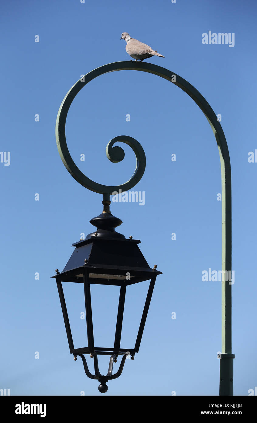 Basso angolo vista della lampada posta contro il cielo. La Francia. Foto Stock