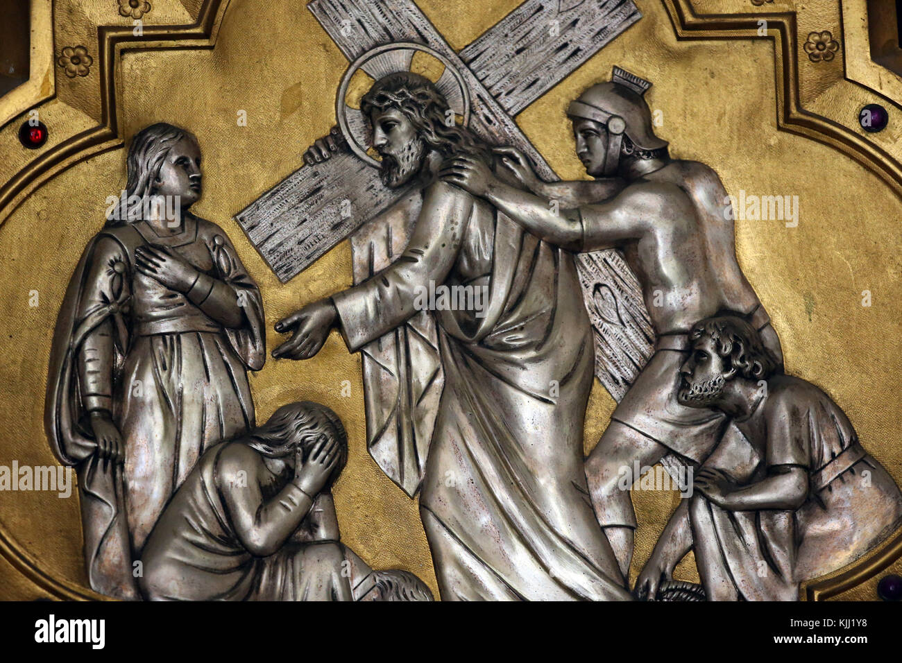 Saint Fargeau chiesa. La passione di Gesù Cristo. Via della croce. La stazione 8. La Francia. Foto Stock