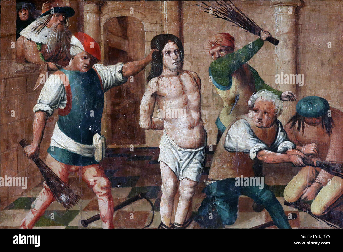 Saint Fargeau chiesa. Cristo nella sua passione. La flagellazione di Gesù. La Francia. Foto Stock