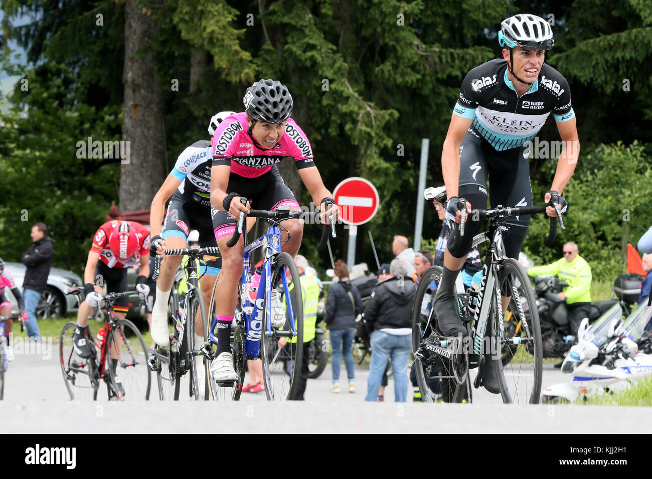 Giro della Valle d'Aosta corsa in bicicletta. La linea di finitura. Saint-Gervais-les-Bains. La Francia. Foto Stock