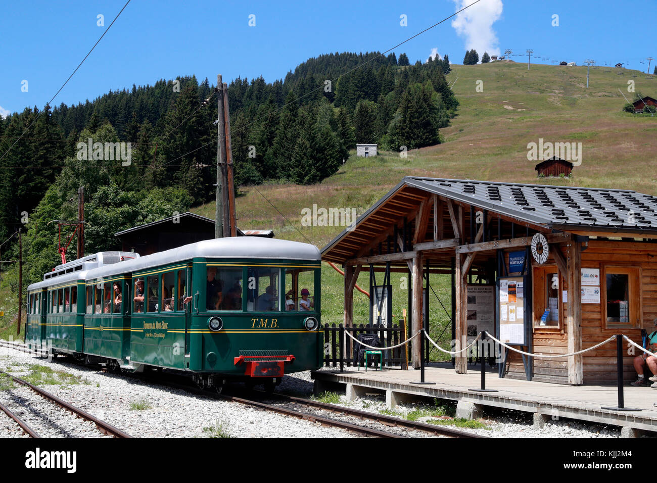 Il Mont Blanc mountain treno cog al Col de Voza. La Francia. Foto Stock