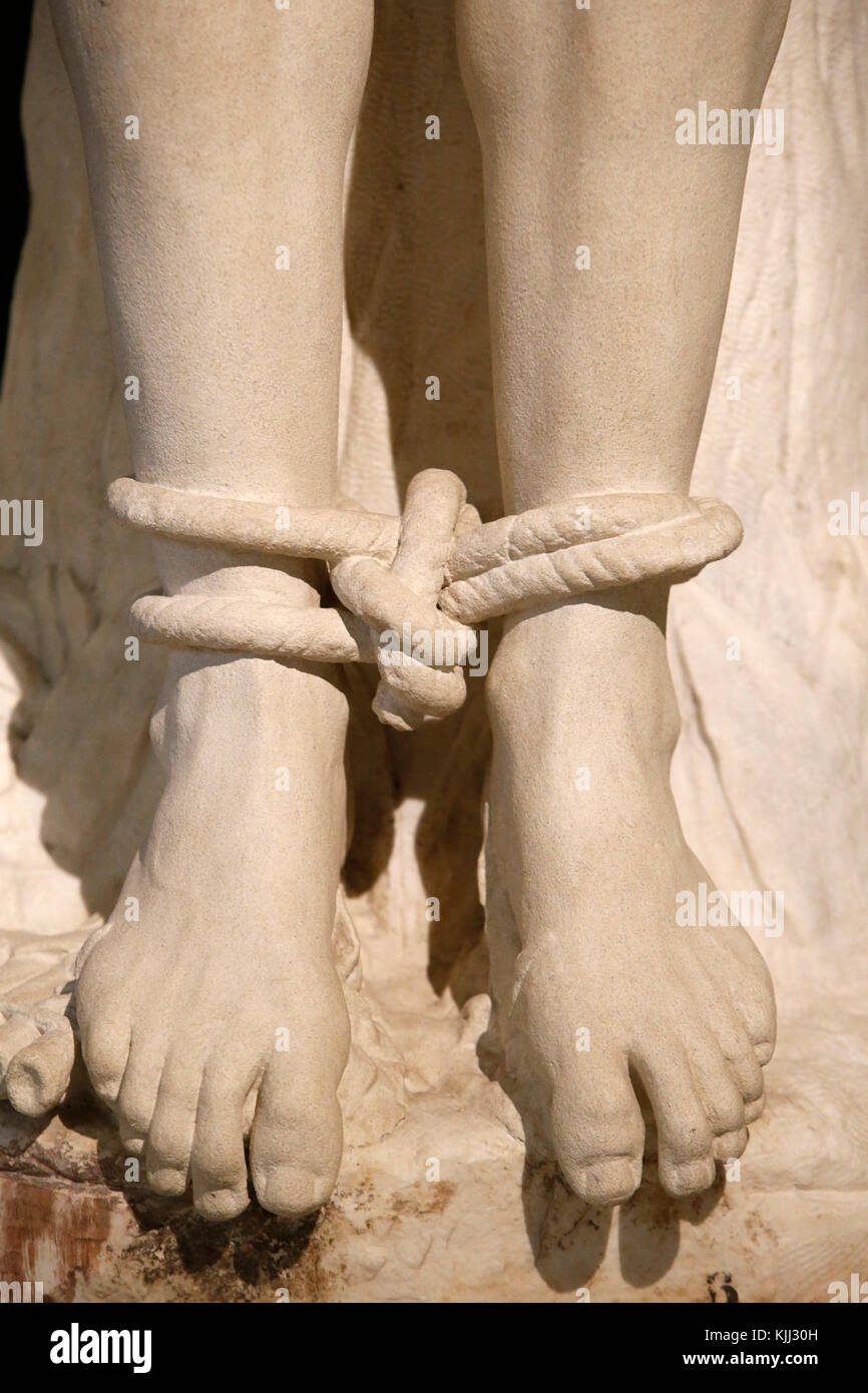 Museo Capitolino, Roma. Statua di Marsia. M.C. 1077, viola-marmo venato. Dettaglio. L'Italia. Foto Stock
