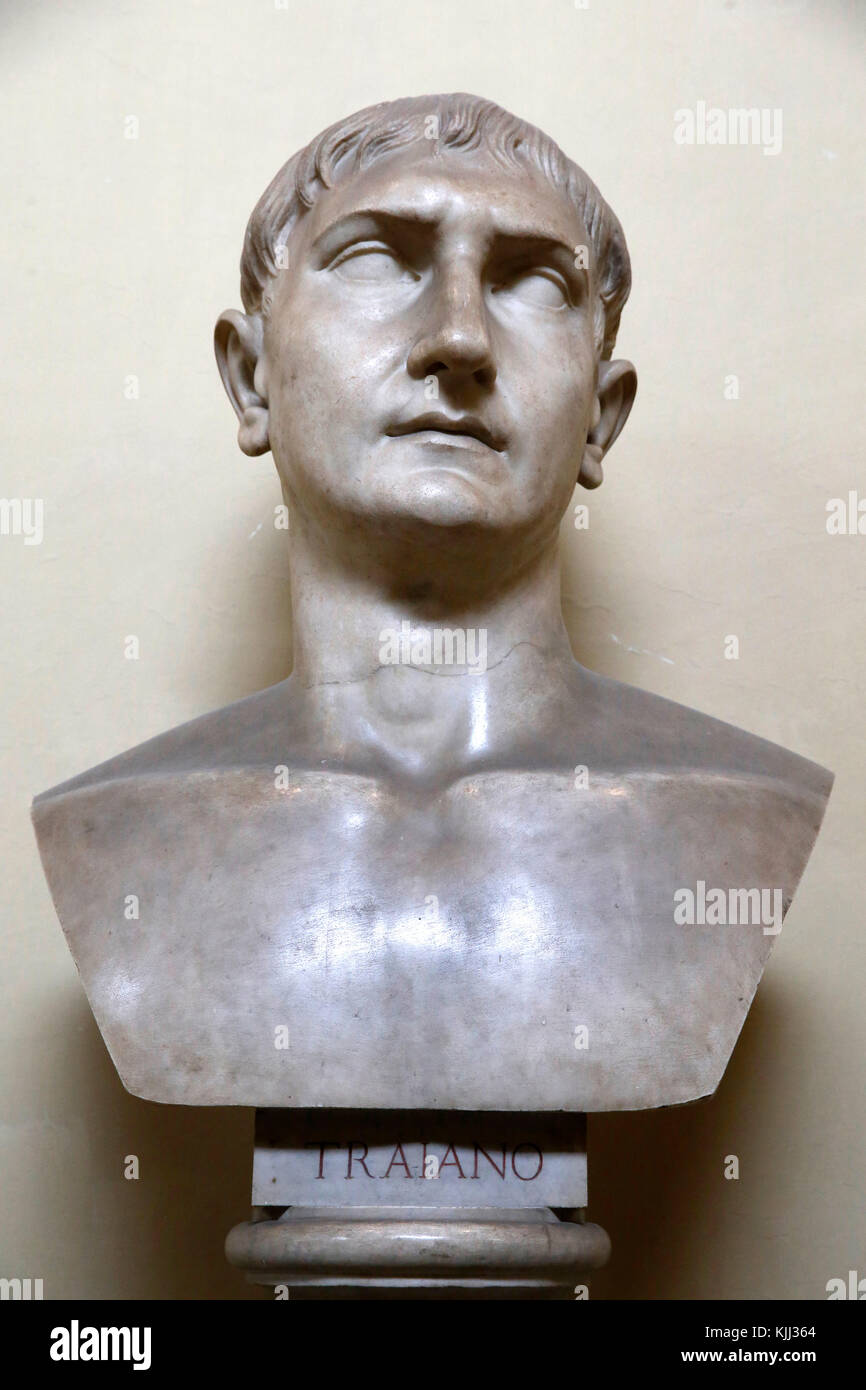Musei Vaticani a Roma. Busto di imperatore Traiano. L'Italia. Foto Stock
